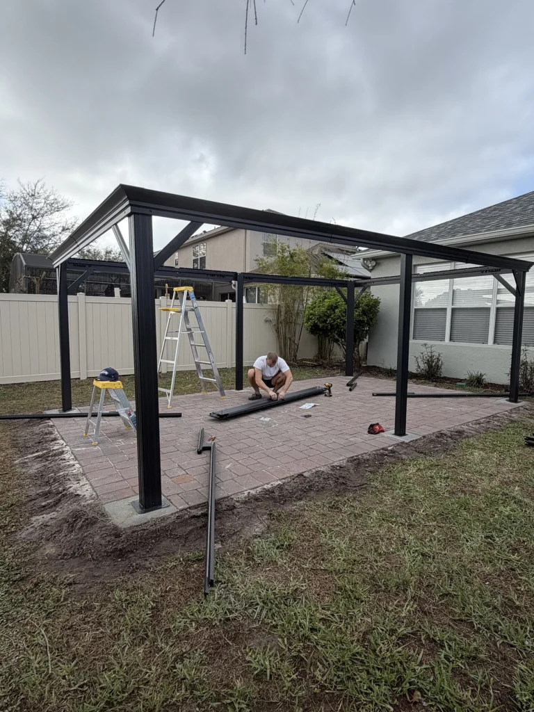 Orlando – Purple Leaf Hardtop Gazebo – Concrete Footings on Pavers – 2 Days