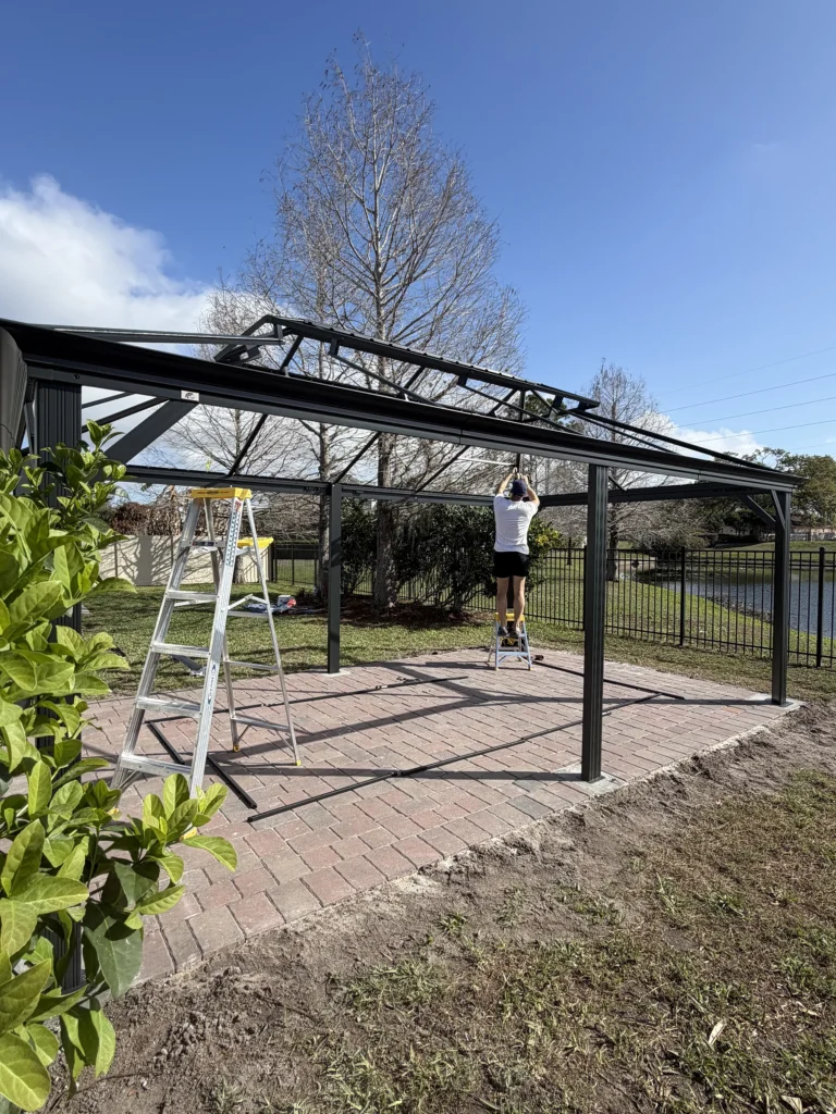 Orlando – Purple Leaf Hardtop Gazebo – Concrete Footings on Pavers – 2 Days