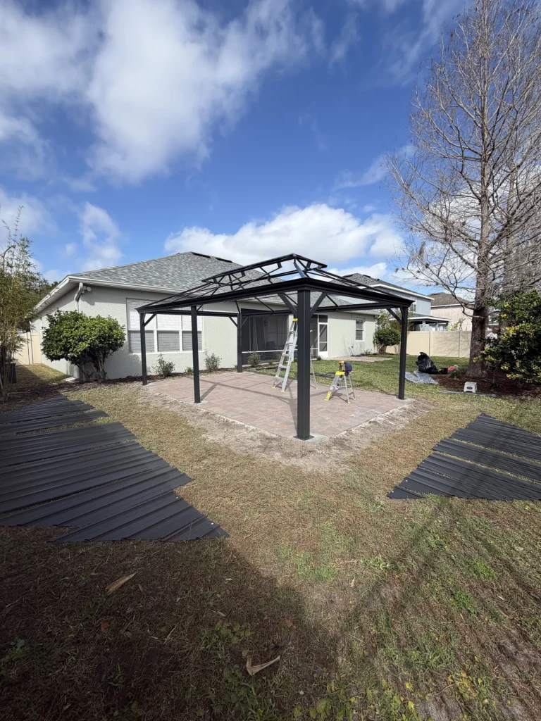 Orlando – Purple Leaf Hardtop Gazebo – Concrete Footings on Pavers – 2 Days