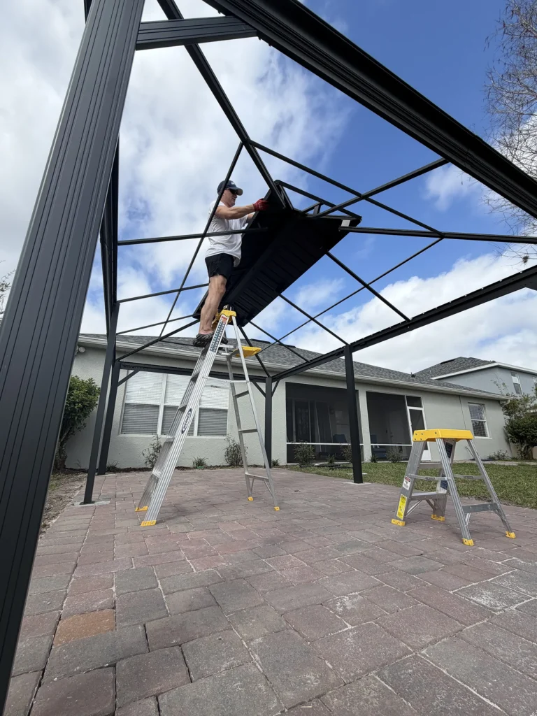 Orlando – Purple Leaf Hardtop Gazebo – Concrete Footings on Pavers – 2 Days