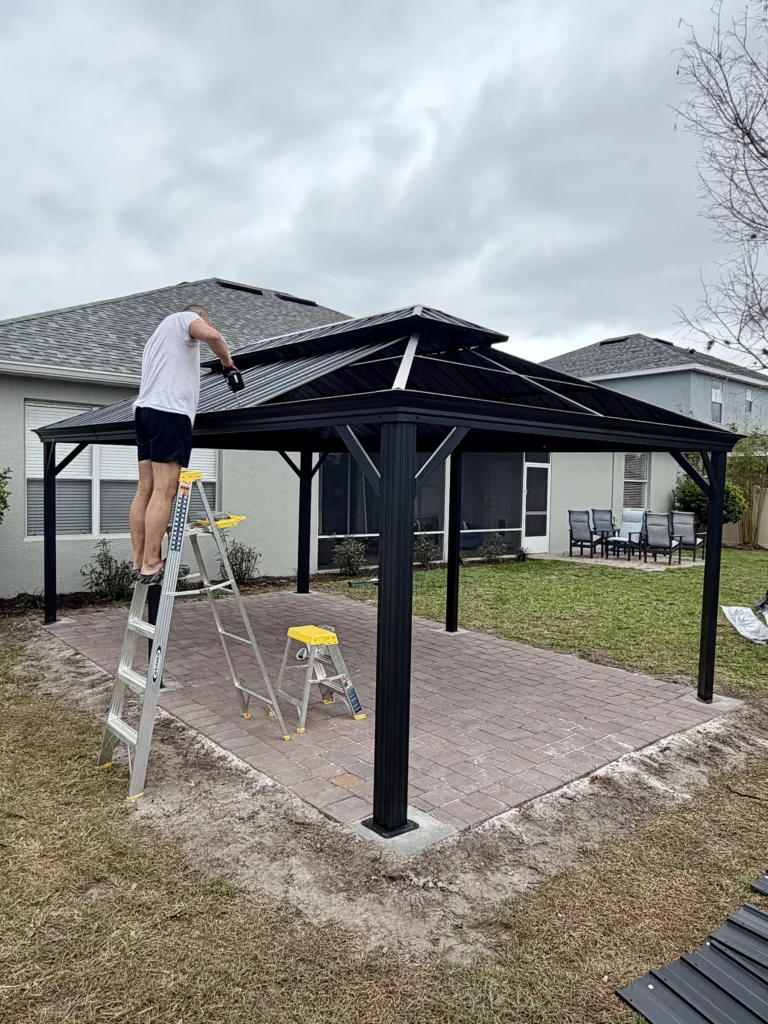 Orlando – Purple Leaf Hardtop Gazebo – Concrete Footings on Pavers – 2 Days