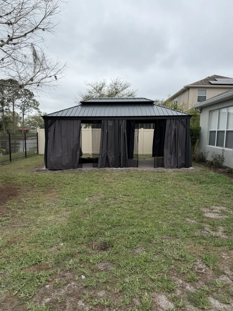 Orlando – Purple Leaf Hardtop Gazebo – Concrete Footings on Pavers – 2 Days
