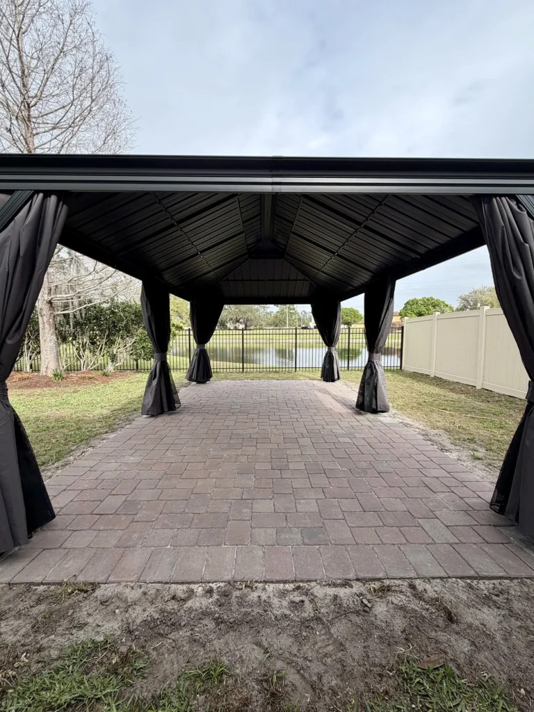 Orlando – Purple Leaf Hardtop Gazebo – Concrete Footings on Pavers – 2 Days