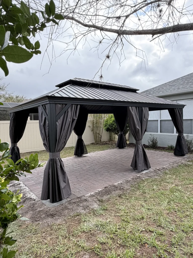 Orlando – Purple Leaf Hardtop Gazebo – Concrete Footings on Pavers – 2 Days