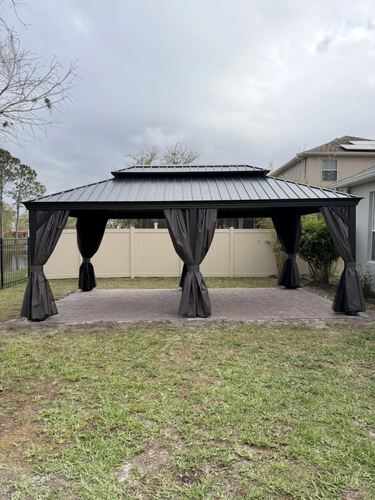 Orlando – Purple Leaf Hardtop Gazebo – Concrete Footings on Pavers – 2 Days