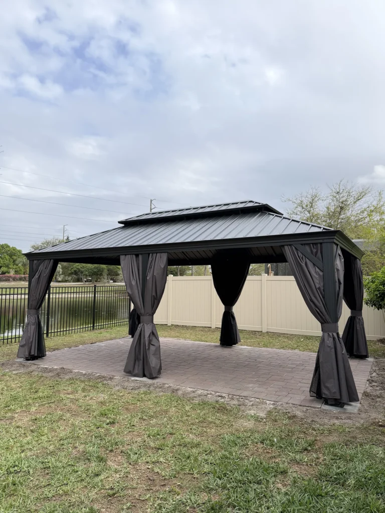 Orlando – Purple Leaf Hardtop Gazebo – Concrete Footings on Pavers – 2 Days
