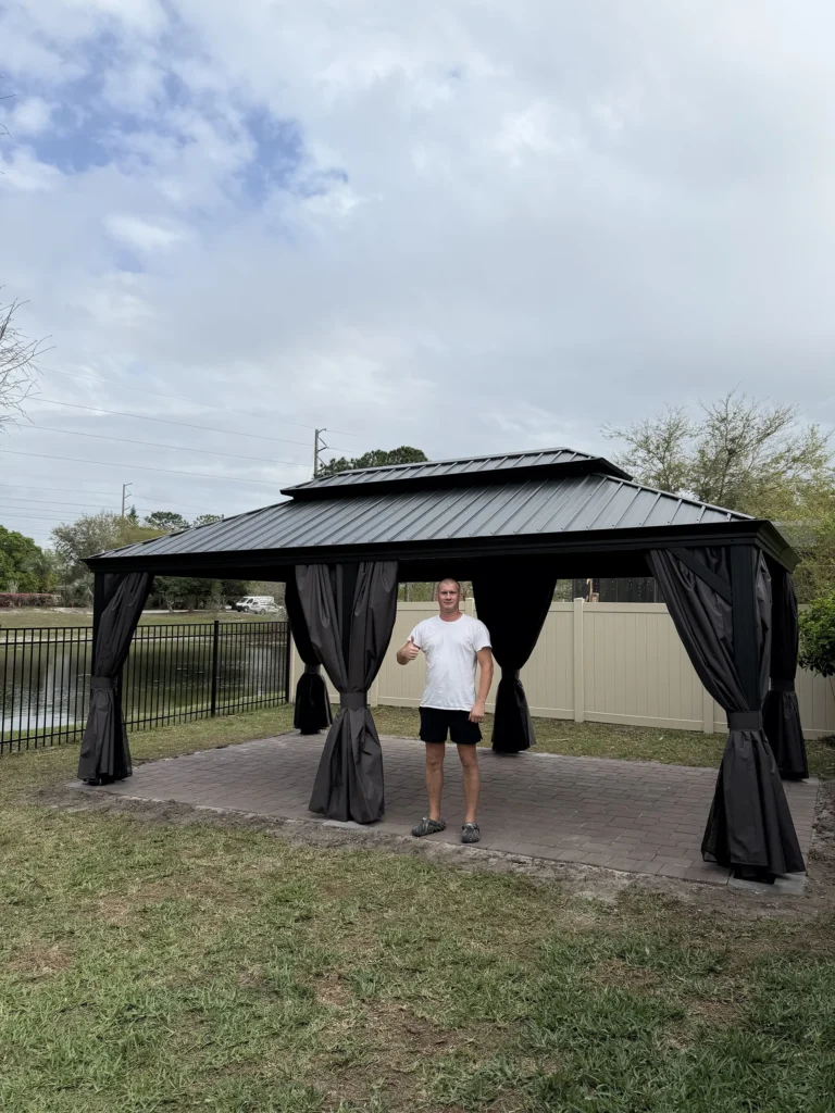 Orlando – Purple Leaf Hardtop Gazebo – Concrete Footings on Pavers – 2 Days