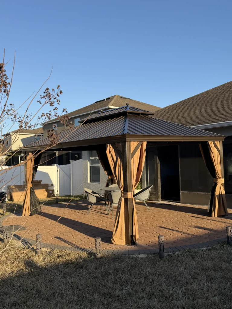 Mount Dora – Hardtop Gazebo – Paver Patio with Curtains