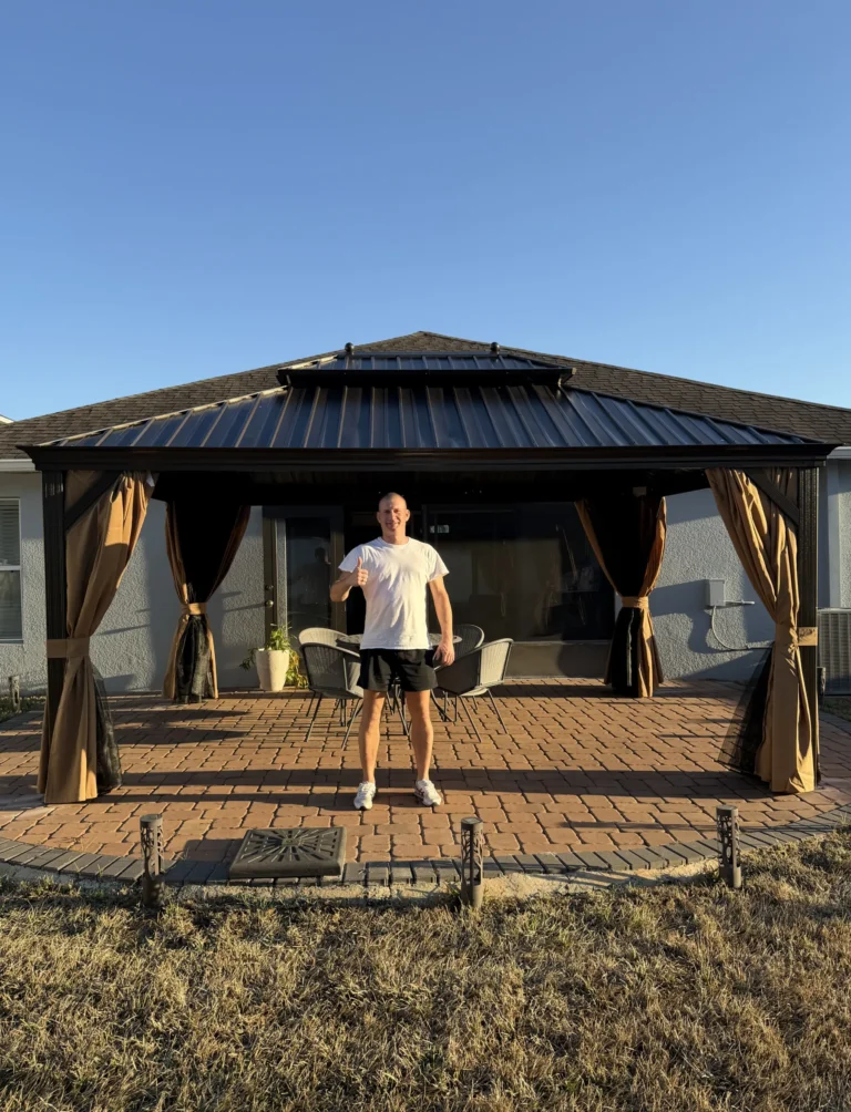Mount Dora – Hardtop Gazebo – Paver Patio with Curtains – 1 Day