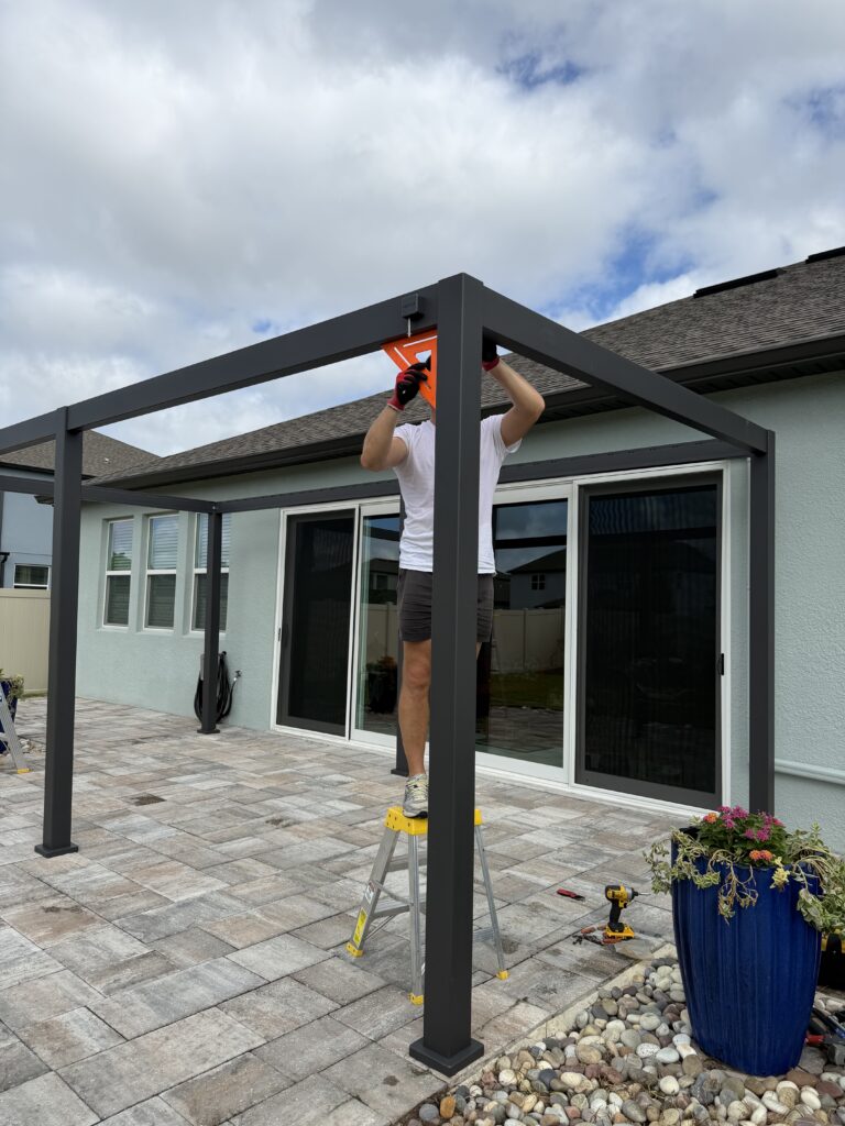 Mirador pergola frame assembly by White Whale installation crew